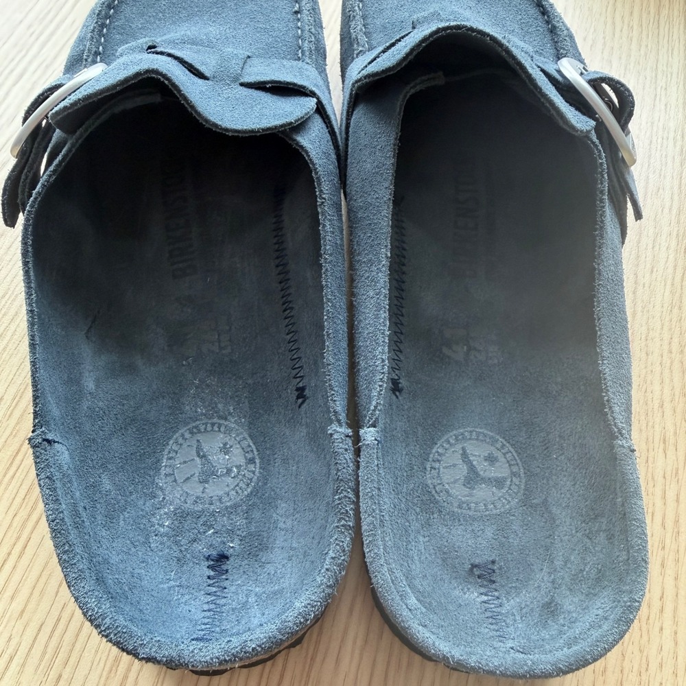 Birkenstock Buckley Big Buckle Navy Suede Moccasin Clogs EU 41 US W10 M8 - Picture 4 of 13